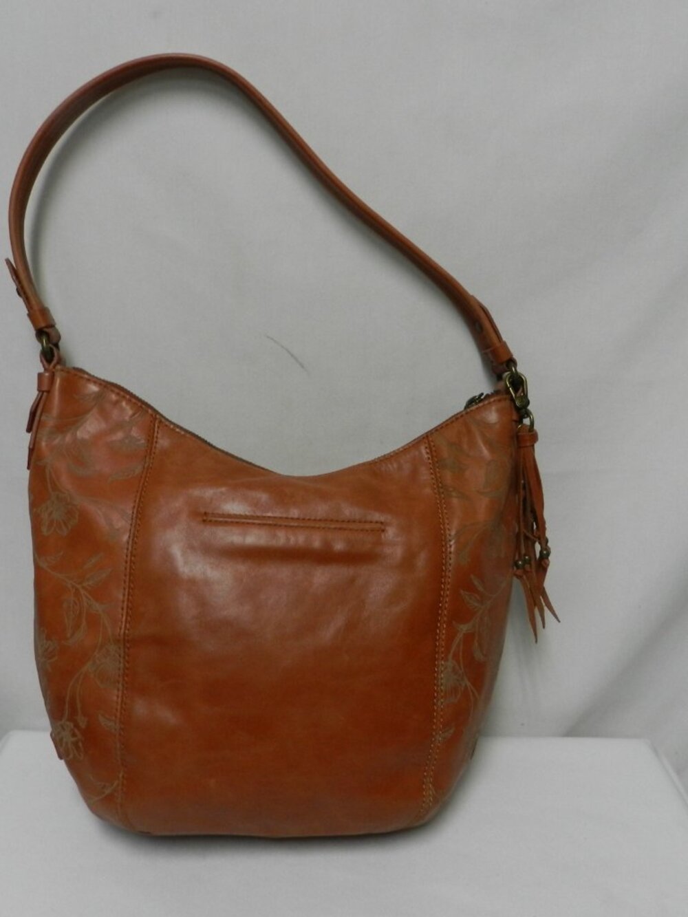 The Sak Sequoia Leather tooled hobo shoulder bag purse zip top outside pockets - Picture 6 of 16